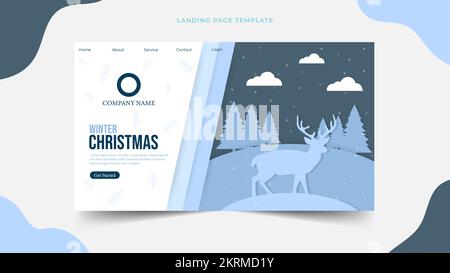 winter Christmas Landing page template paper art background,simple web page design concept layout for website backgrounds Stock Vector