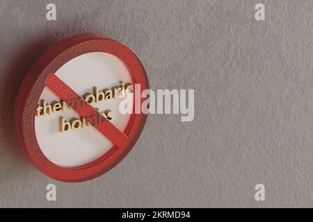 Beautiful abstract illustration thermobaric bombs Forbidden, prohibiting sign, prohibition, warning symbol icon on a grey background. 3d rendering ill Stock Photo