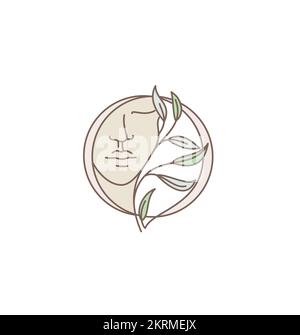 Beautiful woman face with the leaves. Beauty, spa logo Stock Vector
