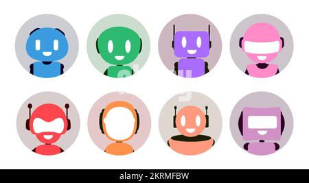 Robot character vector set design. Robots and mascot character collection with friendly face expression. Vector Illustration. Stock Vector