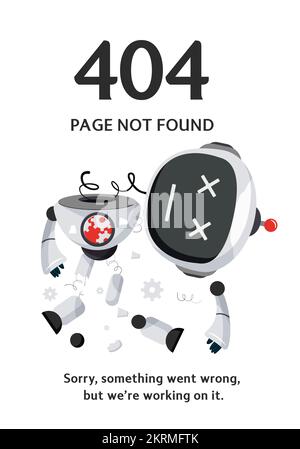 Robot error character vector design. Robotic system crash ai technology for trouble shoot assistant warning web page. Vector Illustration. Stock Vector