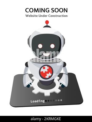 Robot construction character vector design. Mascot ai technology for website under construction, maintenance and upgrade. Vector Illustration. Stock Vector