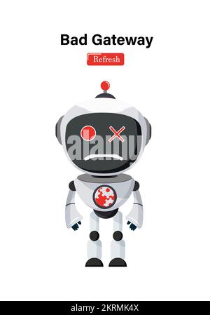 Robot gateway character vector design. Robot ai technology for website page error trouble shooting  element design. Vector Illustration. Stock Vector
