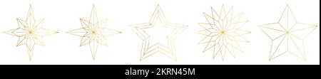 Set of gold Christmas star icons. Line art style. Vector illustration isolated on white background Stock Vector