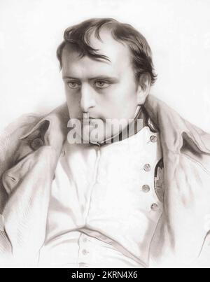 Napoleon Bonaparte, 1769 - 1821, Emperor of the French.  After a mid 19th century work by Emile Lassalle. Stock Photo