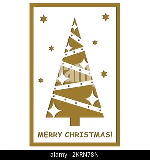 Multi-layered 3D Christmas card with a papercut style Christmas tree, vector illustration, Laser cut paper Stock Vector