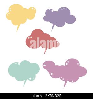 Set of color speech bubbles. Cartoon Vector illustration. Isolated on transparent white background. Hand draw style, dialog clouds Stock Vector