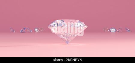 classic cut diamonds and pink background. 3d render Stock Photo