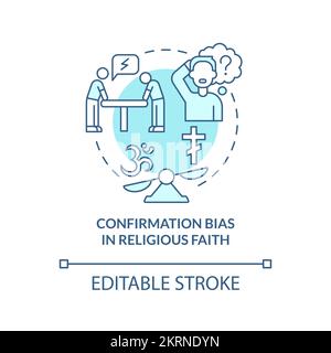 Confirmation bias in religion turquoise concept icon Stock Vector