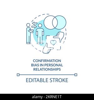 Confirmation bias in relationships turquoise concept icon Stock Vector