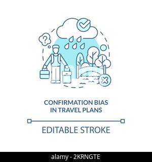 Confirmation bias in travel plans turquoise concept icon Stock Vector
