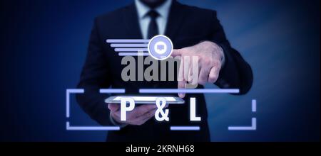 Handwriting text P And L, Business approach primary financial statements to assess companys financial position Stock Photo