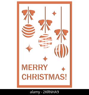 Multi-layered 3D Christmas card with Christmas decorations in the style of papercut, vector illustration, Laser cut paper. Stock Vector