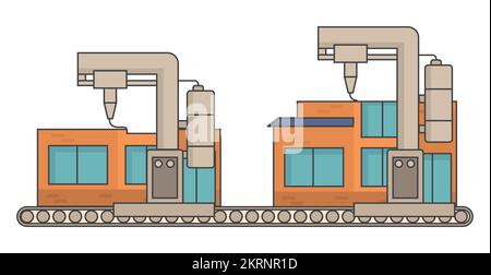 3d printer flat vector house model prototyping Stock Vector
