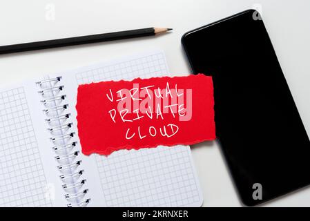 Conceptual caption Virtual Private Cloud, Business concept configurable pool of shared computing resources Stock Photo