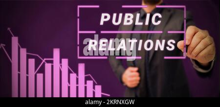 Conceptual caption Public Relations, Word for Communication Media People Information Publicity Social Stock Photo