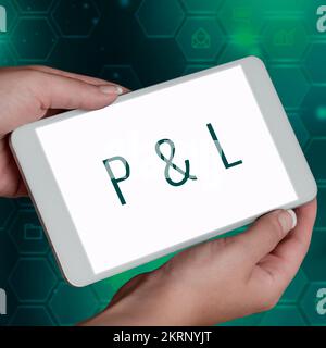 Handwriting text P And L, Business overview primary financial statements to assess companys financial position Stock Photo