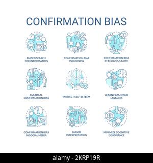 Confirmation bias turquoise concept icons set Stock Vector