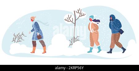 People walking in winter park flat vector Stock Vector