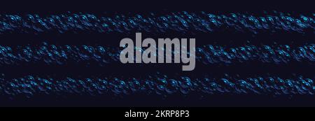 Realistic soap bubbles border, seamless bath lather, blue iridescent shampoo foam isolated on a dark background. Stock Vector