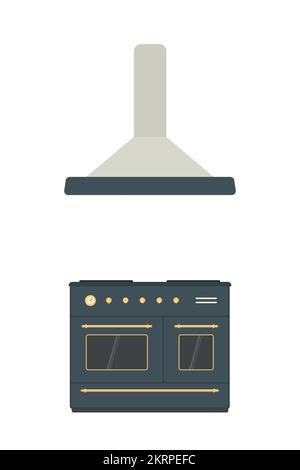 Kitchen stove oven and extractor hood isolated on white background Stock Vector