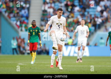 Al Wakrah, Qatar. 28th Nov, 2022. Milos Veljkovic (SRB) Football/Soccer : FIFA World Cup 2022 Group stage Group G match between Cameroon 3-3 Serbia at the Al Janoub Stadium in Al Wakrah, Qatar . Credit: Mutsu Kawamori/AFLO/Alamy Live News Stock Photo