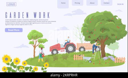 Garden work vector landing page template design Stock Vector