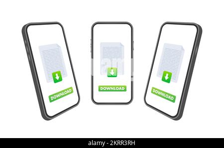 Smartphone with file download. Downloading process concept. Vector illustration. Stock Vector
