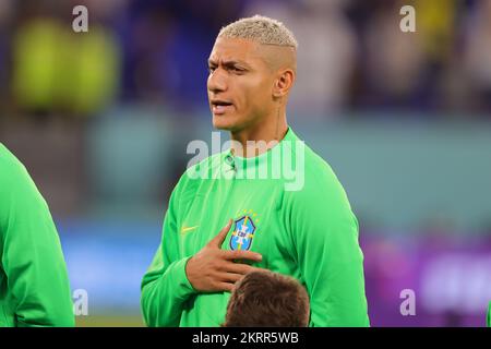 Doha, Qatar. 28th Nov, 2022. Richarlison of Brazil during the FIFA World Cup Qatar 2022 Group G match between Brazil and Switzerland at Stadium 974, Doha, Qatar on 28 November 2022. Photo by Peter Dovgan. Editorial use only, license required for commercial use. No use in betting, games or a single club/league/player publications. Credit: UK Sports Pics Ltd/Alamy Live News Stock Photo