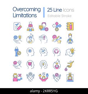 Overcoming limitations RGB color big icons set Stock Vector