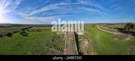 Drone view at the Monte d'Accoddi pre-nuragic altar on Sardinia in Italy Stock Photo