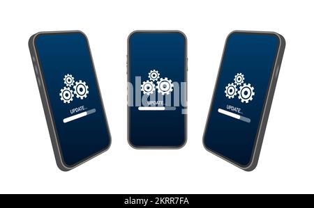 System software update, data update or synchronize with progress bar on the smartphone screen. Vector Illustration Stock Vector