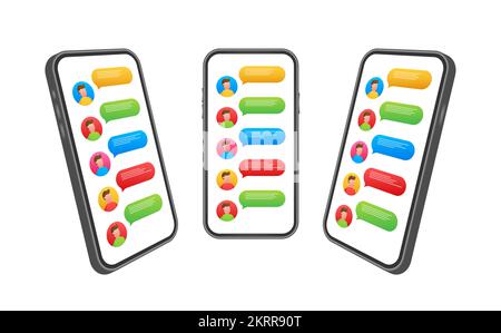 Messaging concept. Chatting people. Chat text bubbles on phone screen. Vector stock illustration. Stock Vector