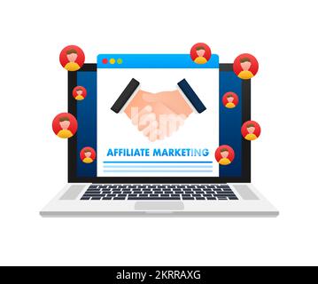 Affiliate Marketing. Advertisement and Marketing Material. Referring friends. Vector stock illustration. Stock Vector