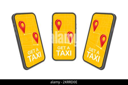 Get a taxi. Taxi banner. Online mobile application order taxi service horizontal illustration. Vector stock illustration. Stock Vector