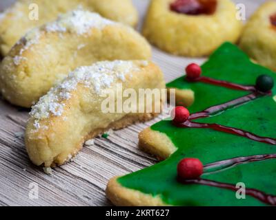 freshly baked Christmas tree cookies Stock Photo