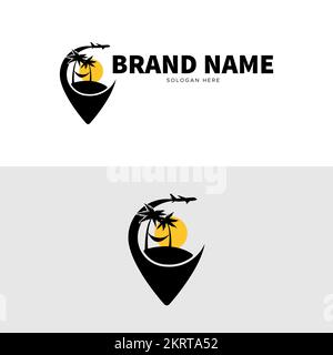 Tour and Travel Agency Logo with airplane, palms, and location. Tourism and Vacation Logo template. Stock Vector