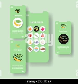 Template mobile app page with banana fruit. Food outline icon vector illustration Stock Vector