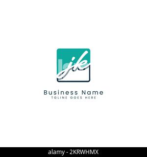 J K JK Initial letter handwritten and signature vector image template in square shape logo Stock Vector