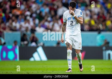 Lusail, Qatar. 28th Nov, 2022. Soccer: World Cup, Portugal - Uruguay, Preliminary Round, Group H, Matchday 2, Lusail Iconic Stadium, Uruguay's José Maria Giménez reacts unhappy. Credit: Tom Weller/dpa/Alamy Live News Stock Photo