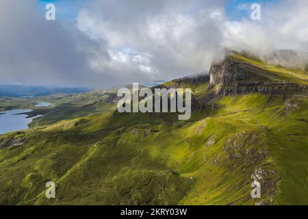 Aerial panoramic view of the scotish highlands Isle of Skye in northern Scotland Hebrides Islands Stock Photo