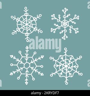 Set of white snowflakes for Christmas and New Year design. For postcard, patern or badge. Isolated background. Vector Stock Vector