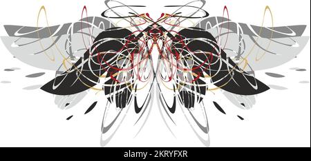 Ornamental colored butterfly wings with linear pattern isolated on white. Gothic butterfly symbol for fabric, web, textiles, shield or sport emblems Stock Photo
