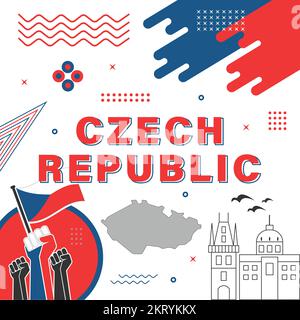Czechia or Czech republic national day banner for Independence day with abstract modern design. Flag and map with typography and red blue color theme. Stock Vector