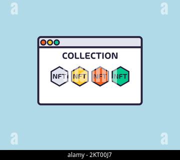 Buying NFT online on desktop computer web browser logo design. NFT Gallery vector design and illustration. Stock Vector