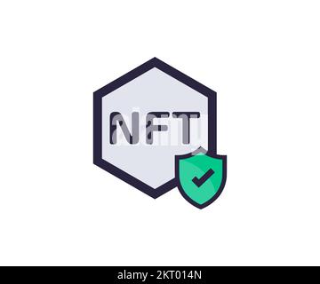 NFT non fungible token protection logo design. Shield protection icon symbol element. Cryptographic art security, Cyber security platform vector. Stock Vector