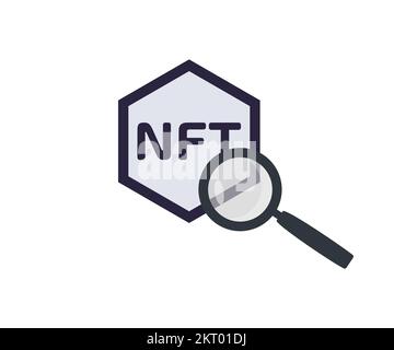 Searching image and video files in NFT database logo design. Digital crypto art concept. Minimalism concept. NFT Research Icon vector design. Stock Vector