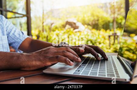 businessman sitting on desk work from home using laptop computer Stock Photo