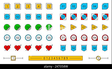 Infographic number color box frames and business diagram steps, vector line icons. Info list number box frames for presentation page graphs and infogr Stock Vector