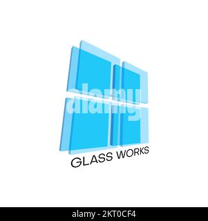 Glass works icon. Window installing or cleaning service, house construction or real estate company vector symbol, icon or abstract emblem with transpa Stock Vector